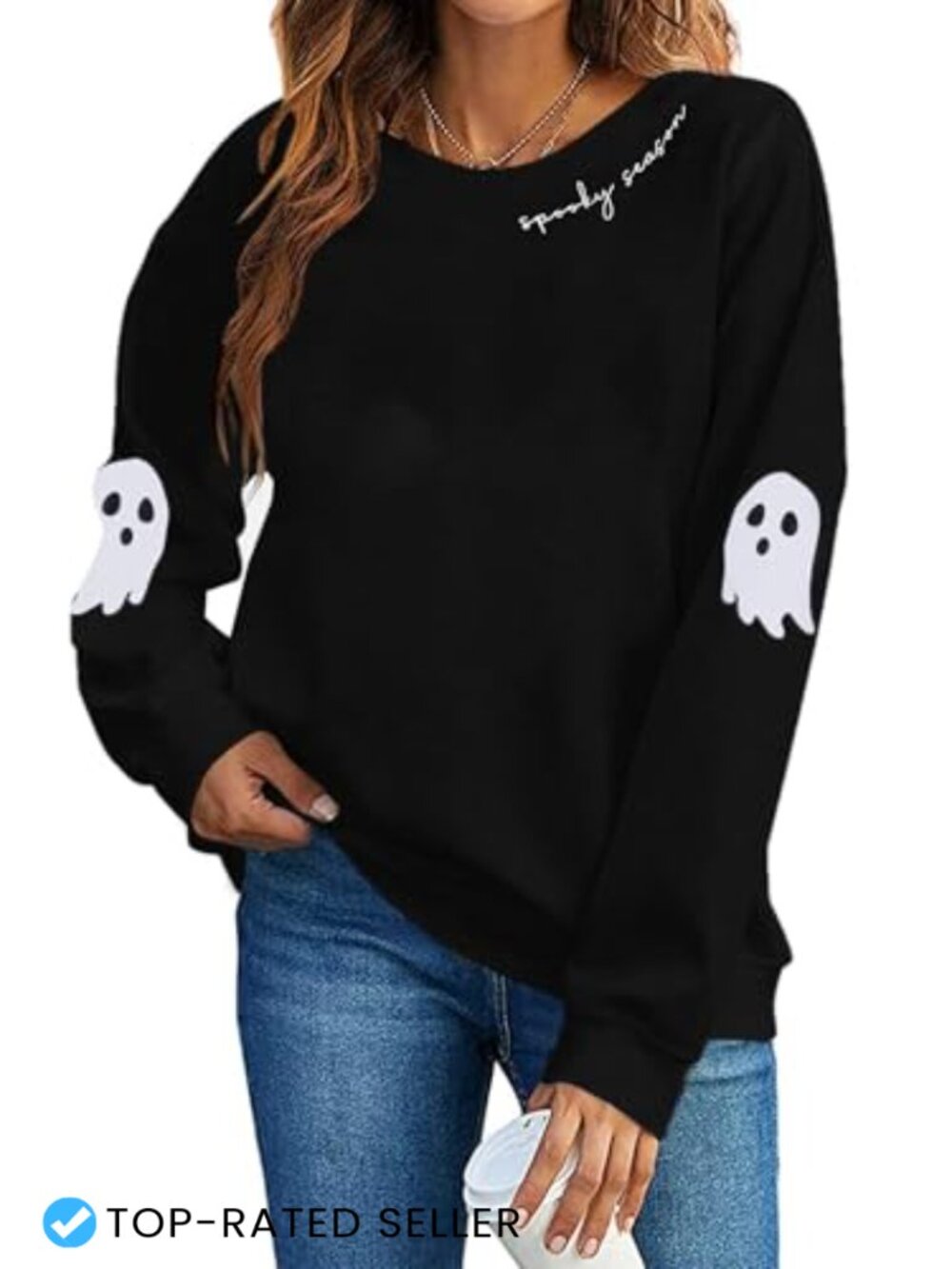 HEBBE Women's Halloween Ghost Crewneck Sweatshirt